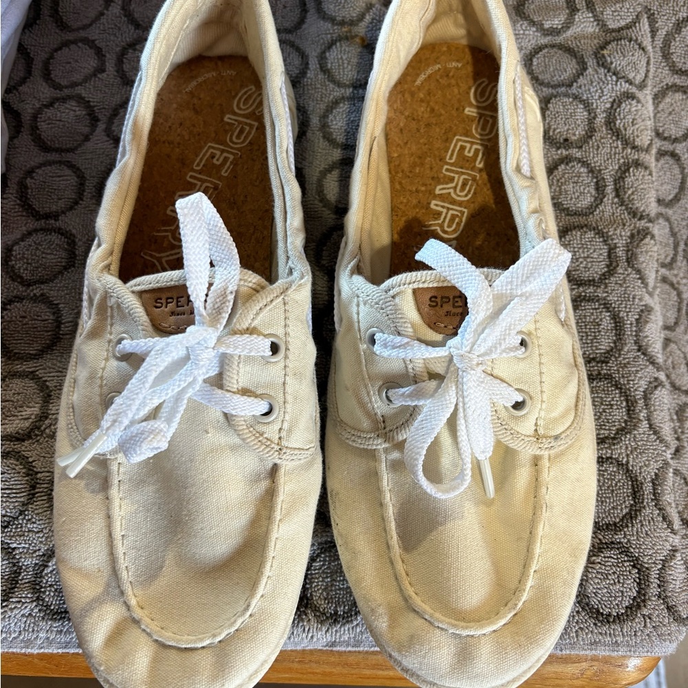 Sperry Off-White Canvas Boat Shoes